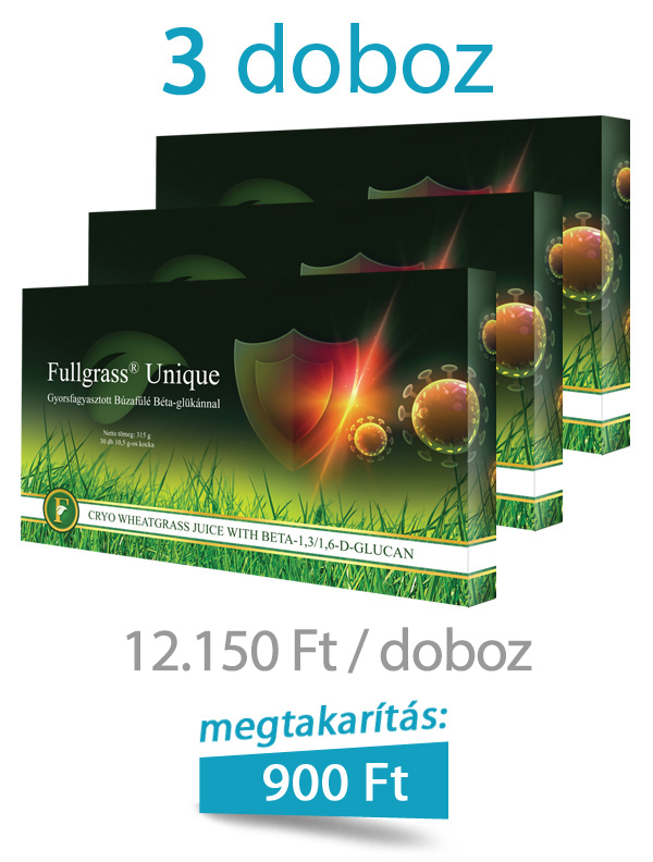 3 doboz Fullgrass UNIQUE gyorsfagyasztott búzafűlé béta-glükánnal