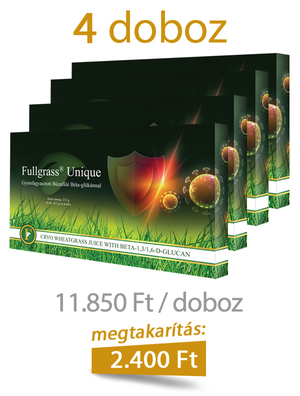 4 doboz Fullgrass UNIQUE gyorsfagyasztott búzafűlé béta-glükánnal
