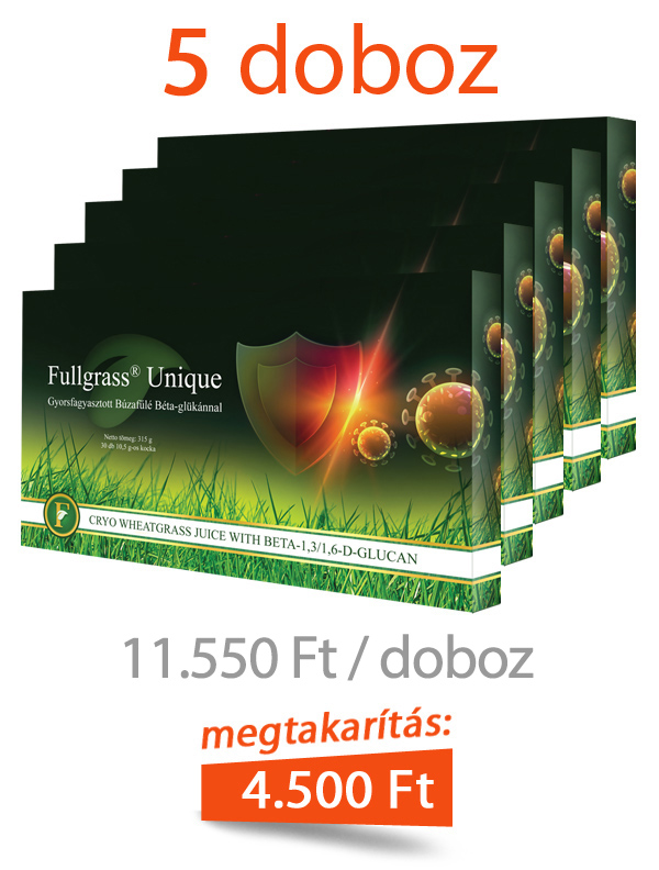 5 doboz Fullgrass UNIQUE gyorsfagyasztott búzafűlé béta-glükánnal